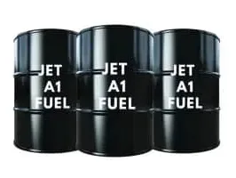 Three black drums labelled Jet A1 Fuel