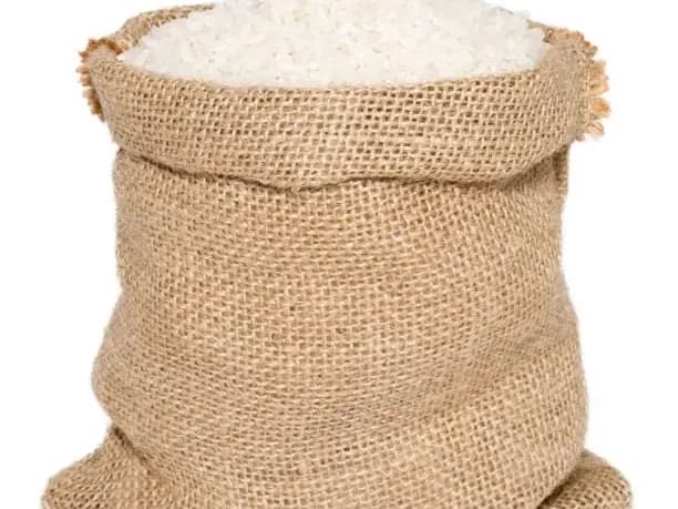 Jute sack filled with white rice